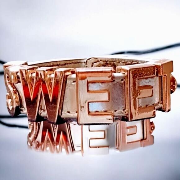 CUFF BCBG SILVER LEATHER 3/4" "#SWEET" ROSE GOLD Tone SLIDE Letters 7-7 1/2" - Picture 3 of 13